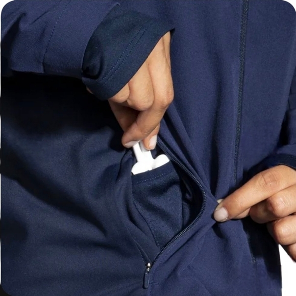 Brooks Fusion Hybrid Jacket Navy Blue Bolt Packable Built-In Mesh Backpack - Picture 2 of 16